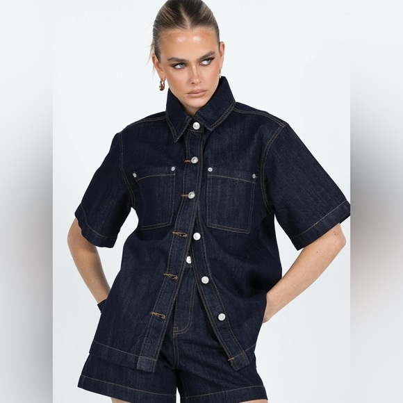 Princess Polly Tops - Princess polly Whitaker short sleeve shacket button down top